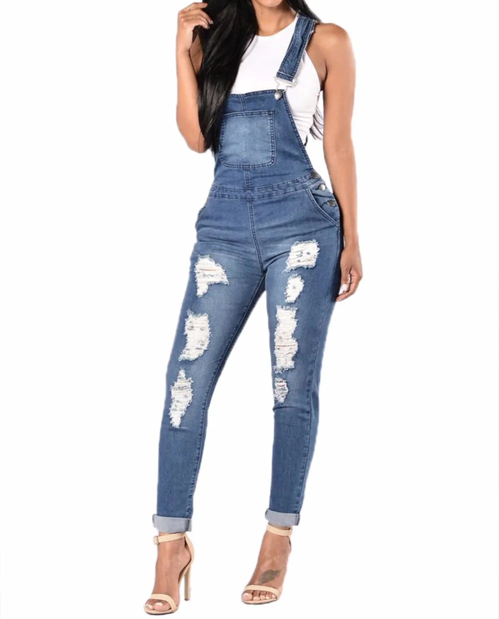 Rompers Womens Overalls Casual Denim Ripped Hole Pants Adjustable Jeans Jumpsuit 
Rompers Womens Overalls Casual Denim Ripped Hole Pants Adjustable Jeans Jumpsuit