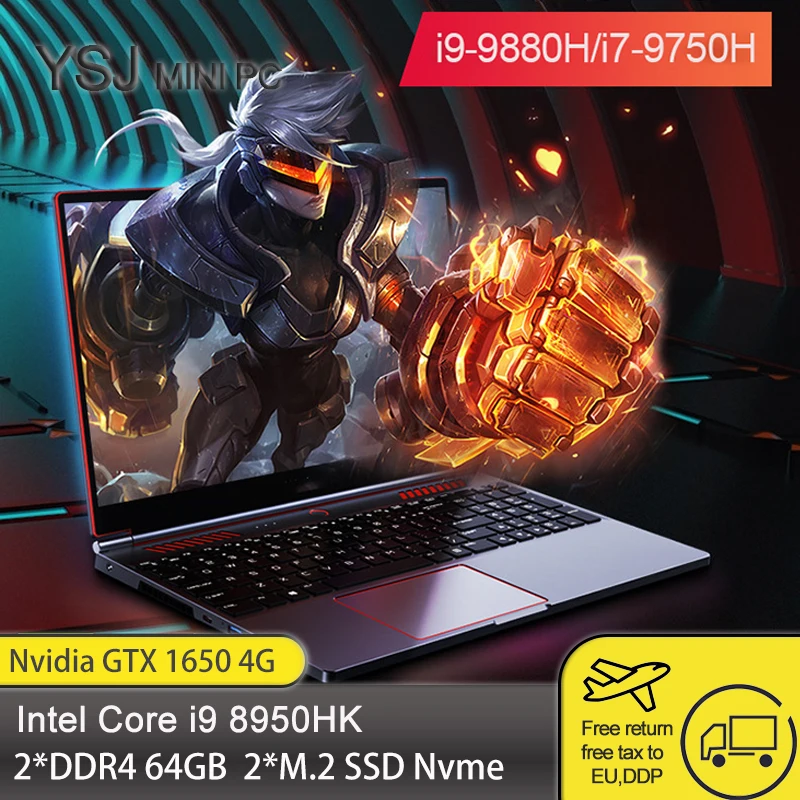 

2022 Ultra Thin Gaming Laptops 16.1 Inch Intel Core i9 8950HK Nvidia GTX 1650 4G Graphic Card Notebook Win 10/11 Computer Laptop