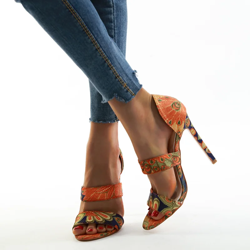 

Comfort Shoes for Women Female Sandal High Heels Large Size Girls Flat Stiletto 2021 Multicolored High-heeled Fashion Big PU Rom