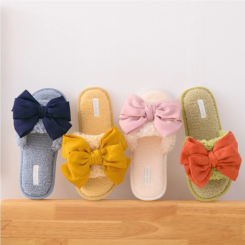 

Women Slippers Autumn Winter Indoor Floor Shoes Casual Flats Footwear Silent Bow-knot Home Slip On Ladies Home Shoes