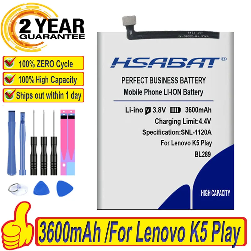 100% Оригинальный аккумулятор HSABAT 3600 мАч BL289 для Lenovo K5 Play|Аккумуляторы мобильных