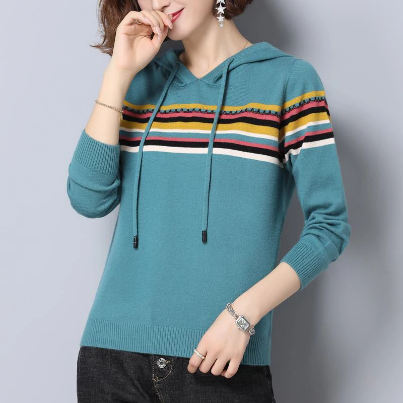 Fashion Colours Stripe Slim Knitted Hoodie Sweatshirts Women Casual Sports Knitwear Tops Female Korean Style Autumn Pullovers
Fashion Colours Stripe Slim Knitted Hoodie Sweatshirts Women Casual Sports Knitwear Tops Female Korean Style Autumn Pullovers