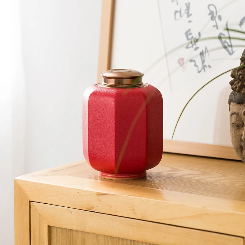 

Red Stoneware Tea Tins Large Size Ceramic Storage Tank Household Sealed Tea Jar Pu'er Tea Jar New Chinese Style