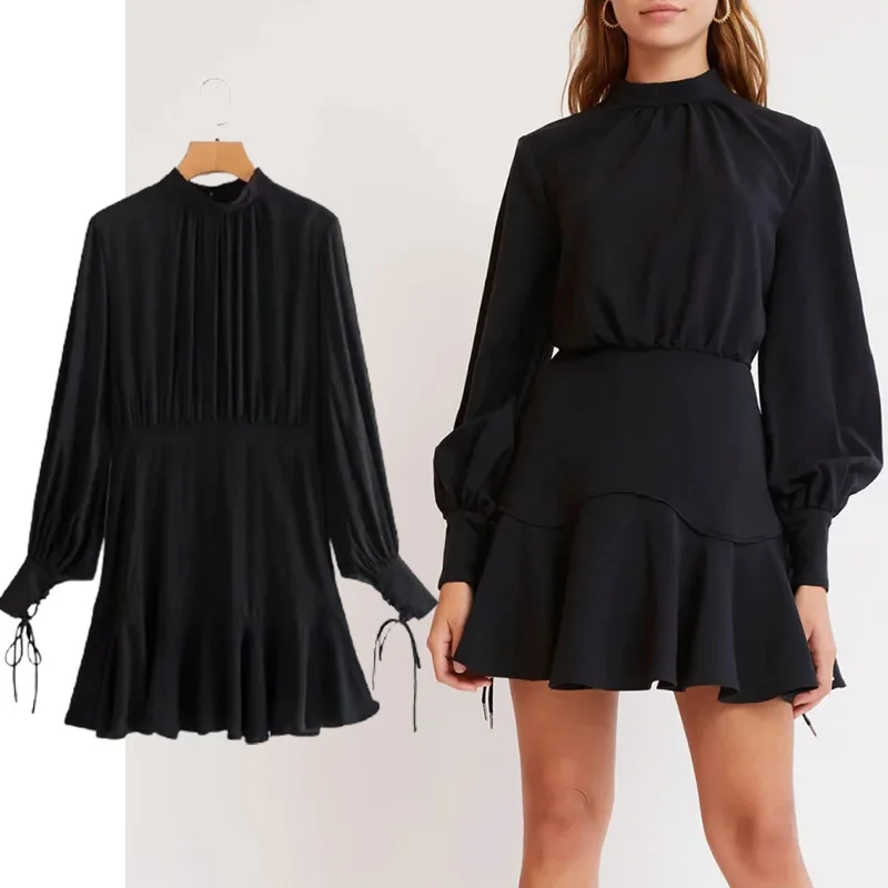 Платье-мини летнее с воротником-стойкой, со шнуровкой и манжетами
Платье-мини летнее с воротником-стойкой, со шнуровкой и манжетами