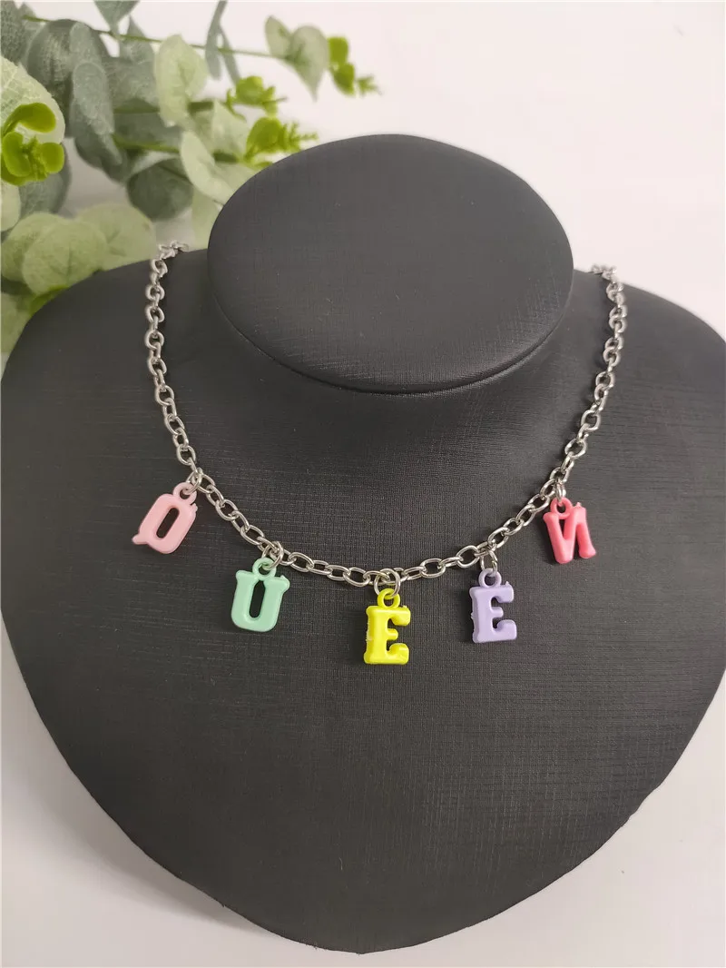 Women ANGEL Letter Charm Choker Necklace Boho Colourful Chain Collares Clavicle Chain Alphabet Pendants Collares Jewelry
Women ANGEL Letter Charm Choker Necklace Boho Colourful Chain Collares Clavicle Chain Alphabet Pendants Collares Jewelry