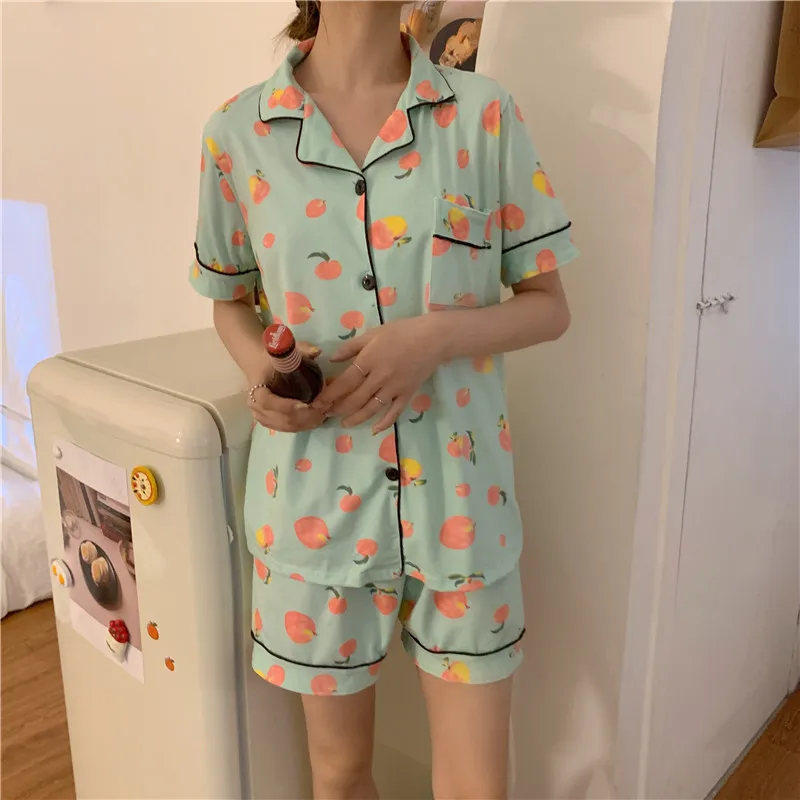 Single Breasted Shirts + Shorts Set Moon Sweet Cute Cartoon Animals Fruit Home Suit Korean Kawaii Loose Pajamas Set Sleepwear
Single Breasted Shirts + Shorts Set Moon Sweet Cute Cartoon Animals Fruit Home Suit Korean Kawaii Loose Pajamas Set Sleepwear