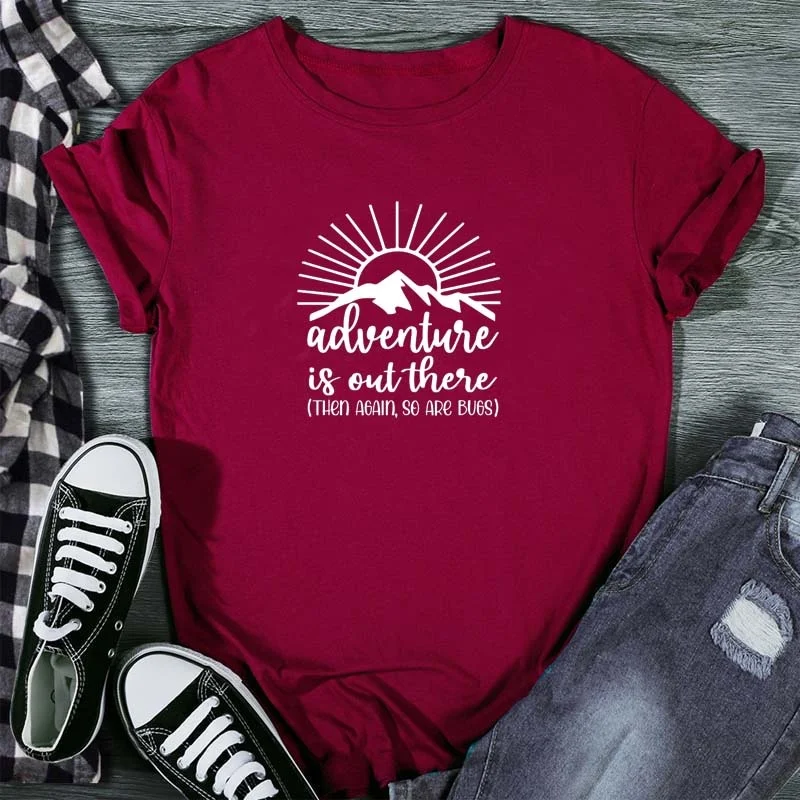 Женская футболка с принтом «Adventure Is Out», модная повседневная футболка с коротким рукавом для любителей кемпинга, jy521
Женская футболка с принтом «Adventure Is Out», модная повседневная футболка с коротким рукавом для любителей кемпинга, jy521