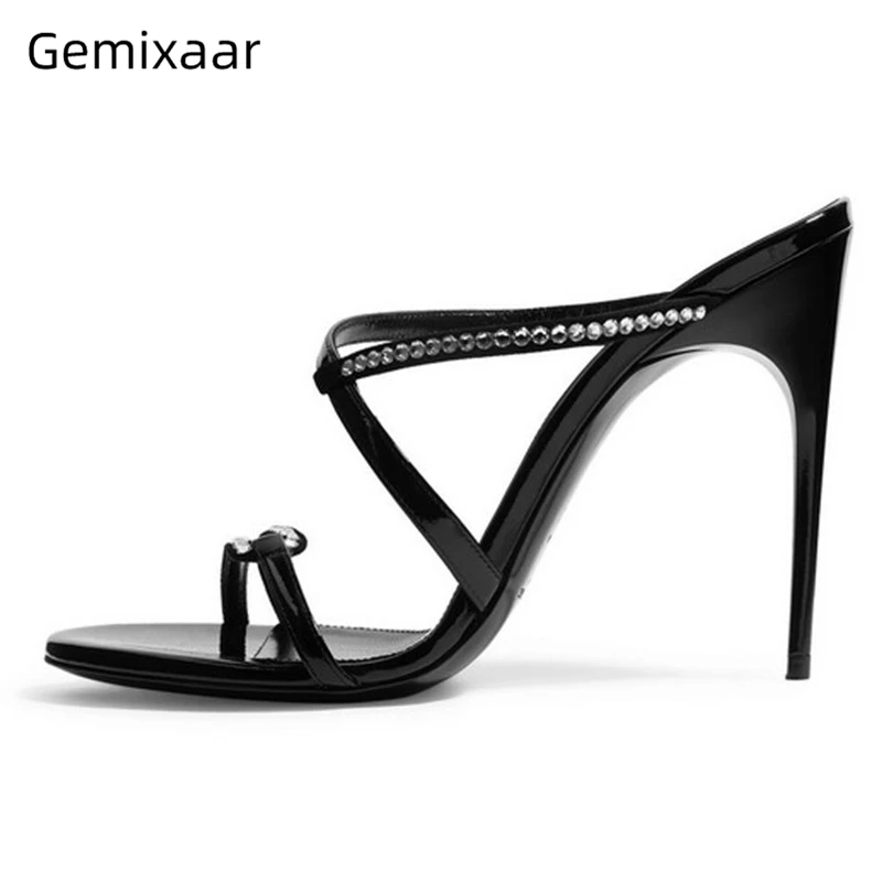 

Jeweled Diamond Narrow Band Fretwork Sandals Women 10cm Stiletto Heel Sexy Open Toe Slingbacks Summer Sandalias