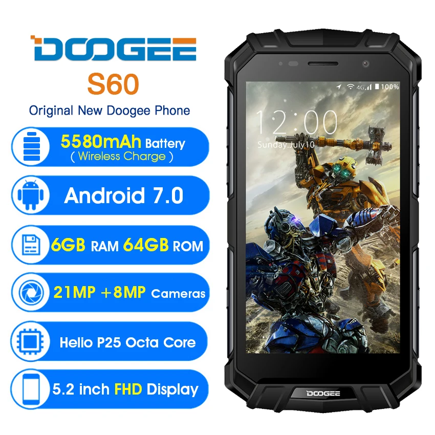 Doogee S60 смартфон с 6 дюймовым дисплеем восьмиядерным процессором Helio P25 ОЗУ ГБ ПЗУ 64