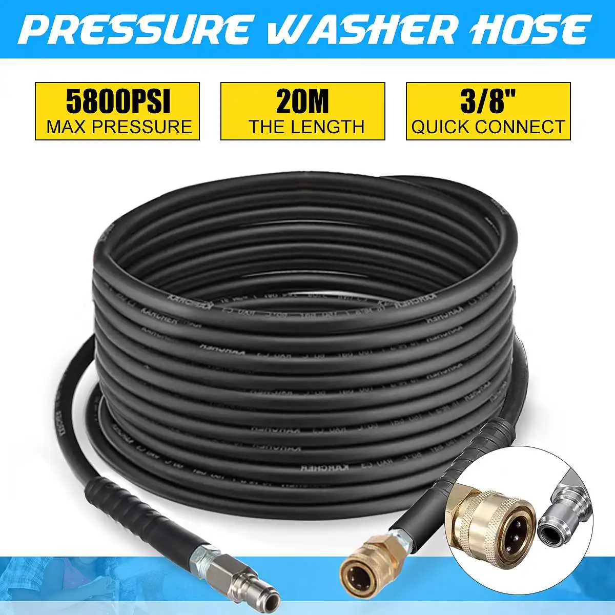 High Pressure Washer Hose 20m 3/8" Quick Connect Sewer Nozzle Drain Cleaning Hose Car Washing Water Cleaning Extension Hose
High Pressure Washer Hose 20m 3/8" Quick Connect Sewer Nozzle Drain Cleaning Hose Car Washing Water Cleaning Extension Hose
