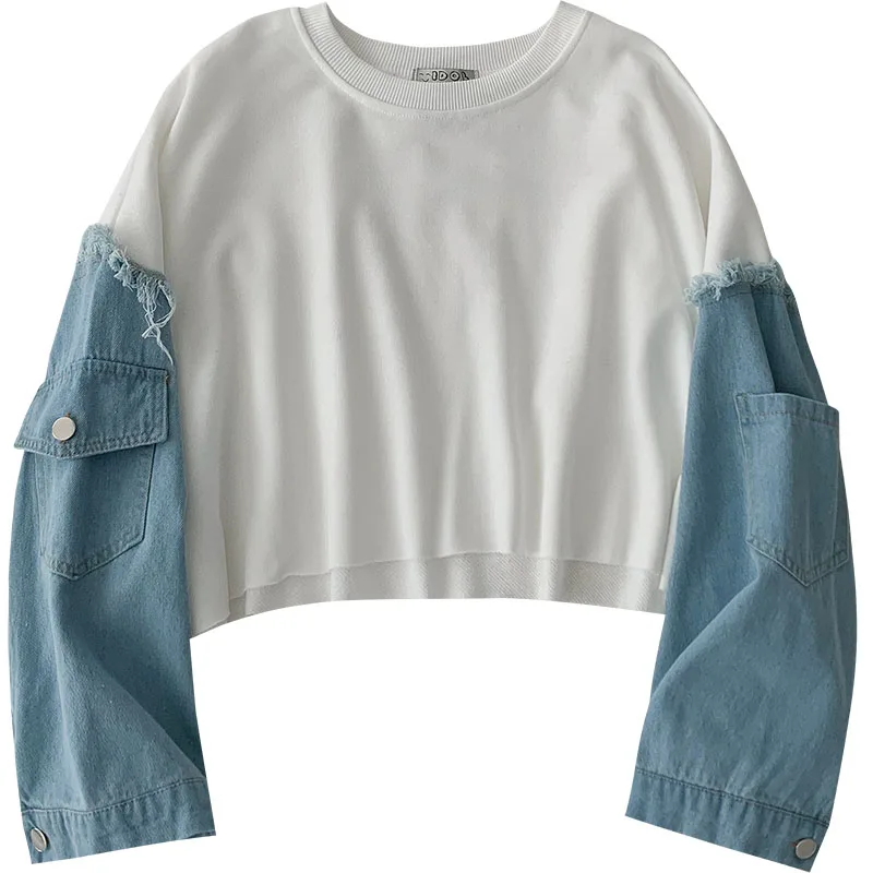 Kimutomo Casual Denim Stitching T-shirt Women 2021 Spring Korea Chic Female O-neck Long Sleeve Short Tops Outwear Fashion
Kimutomo Casual Denim Stitching T-shirt Women 2021 Spring Korea Chic Female O-neck Long Sleeve Short Tops Outwear Fashion