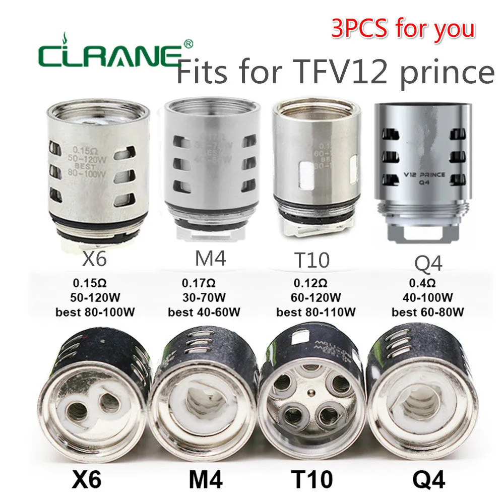 3 шт. CLRANE V12 Prince M4/Q4/X6/T10 Сменная головка атомайзера для TFV12 Tank Mag 225 Вт TC Kit|Испарители