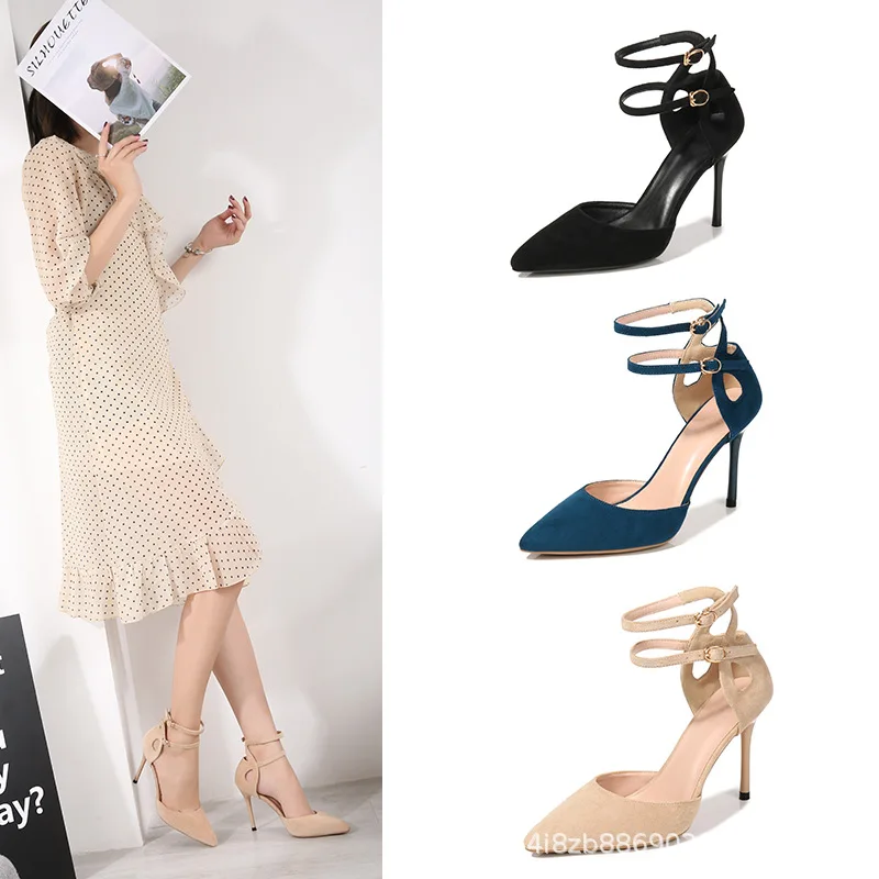 Spring new suede one-word buckle heels fine heel pointed single shoes sexy shallow strappy sandals woman
Spring new suede one-word buckle heels fine heel pointed single shoes sexy shallow strappy sandals woman