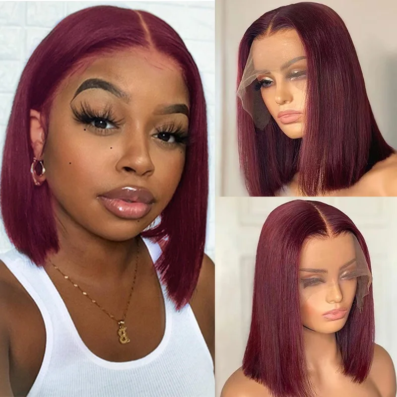 

Red Bob Lace Front Wig 13X4 Colored Human Hair Lace Frontal Wigs Ombre 1B/27 Honey Blonde Ginger Burgundy 99J Short Bob Wigs