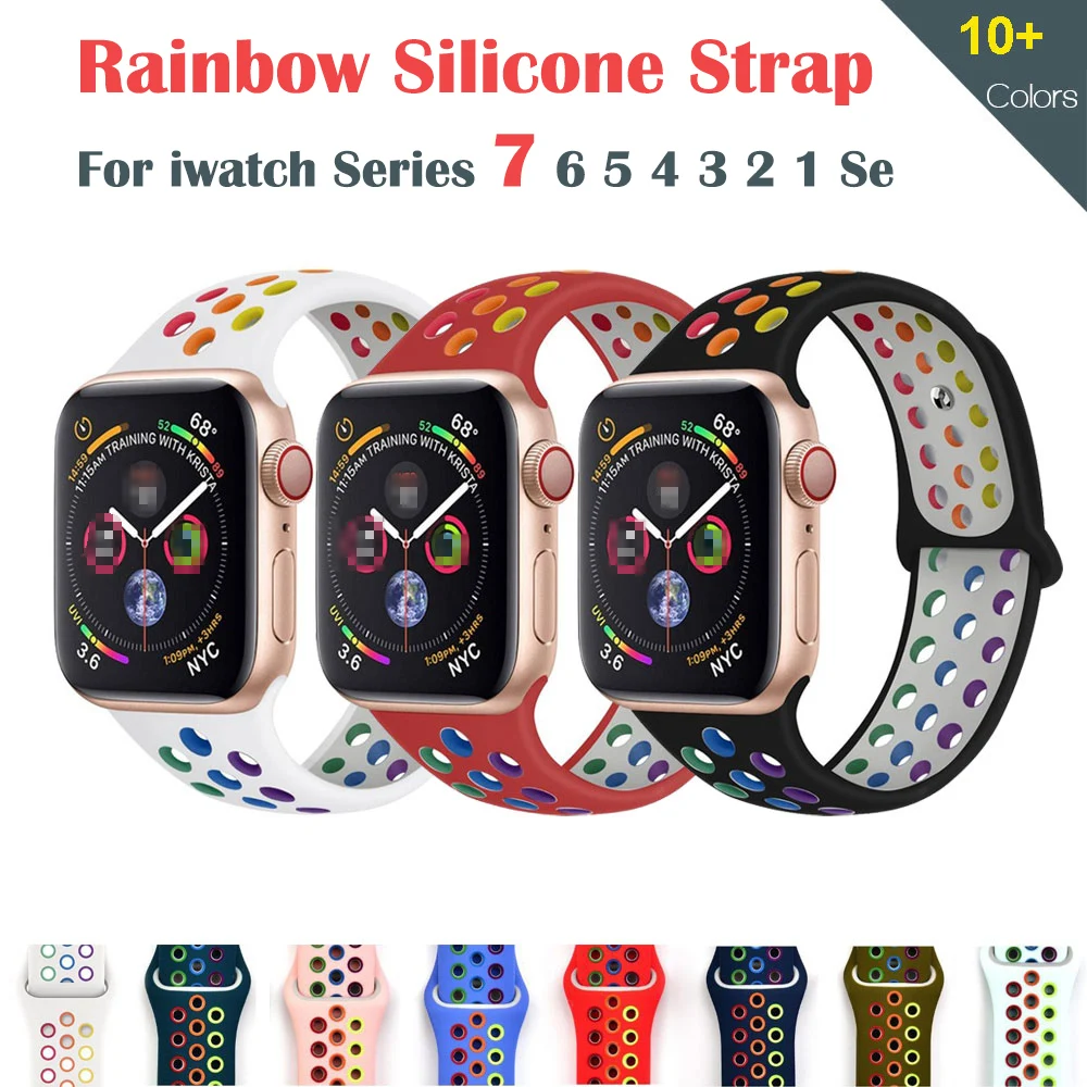Ремешок Радужный для Apple watch Band series 7 45 мм 41 мм 44 мм 40 мм, силиконовый браслет для Apple Watch 7 6 5 4 3 2 1
Ремешок Радужный для Apple watch Band series 7 45 мм 41 мм 44 мм 40 мм, силиконовый браслет для Apple Watch 7 6 5 4 3 2 1