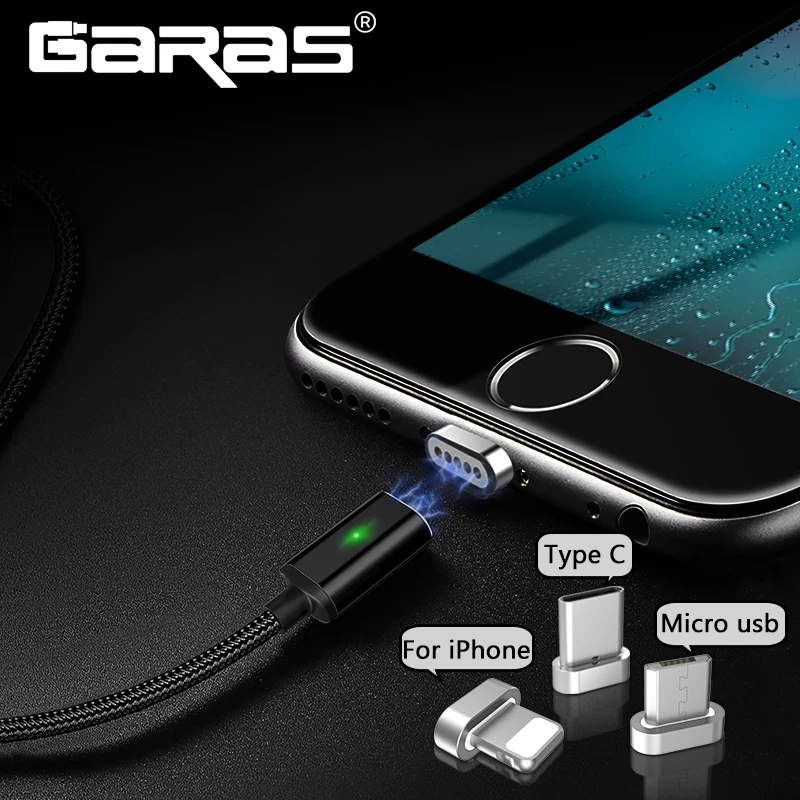 GARAS Магнитный кабель Micro USB/Тип C Зарядное устройство 3 в 1 Тип быстрая зарядка
