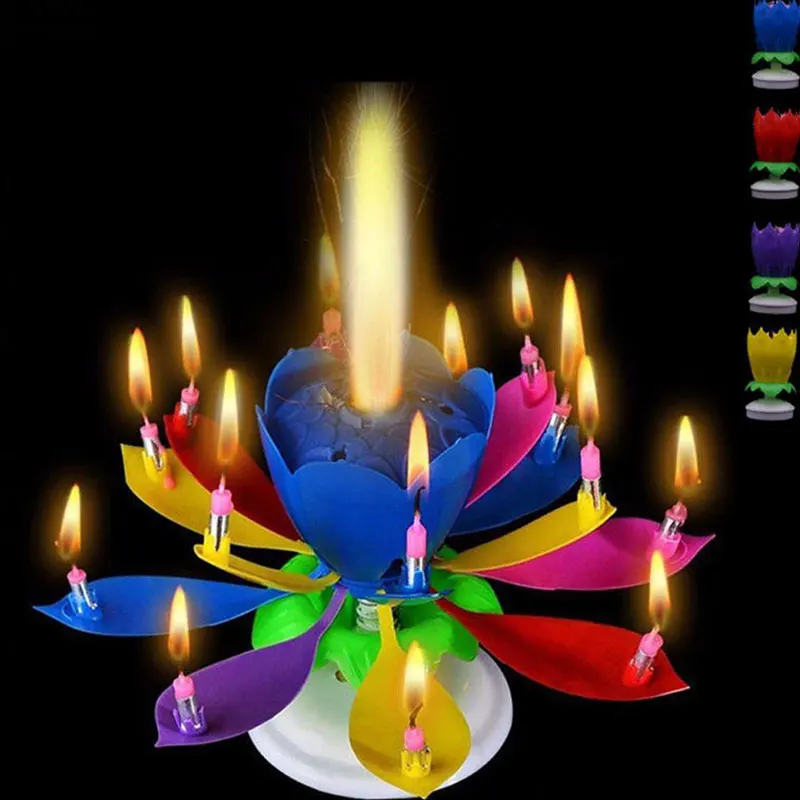 Музыкальные свечи для торта на день рождения с 14 свечами цветок лотоса Рождество