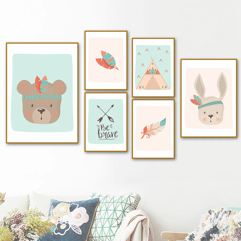 Indians Cartoon Bear Rabbit Feather Bow Arrow Wall Art Canvas Painting Nordic Posters And Prints Wall Pictures Kids Room Decor
Indians Cartoon Bear Rabbit Feather Bow Arrow Wall Art Canvas Painting Nordic Posters And Prints Wall Pictures Kids Room Decor