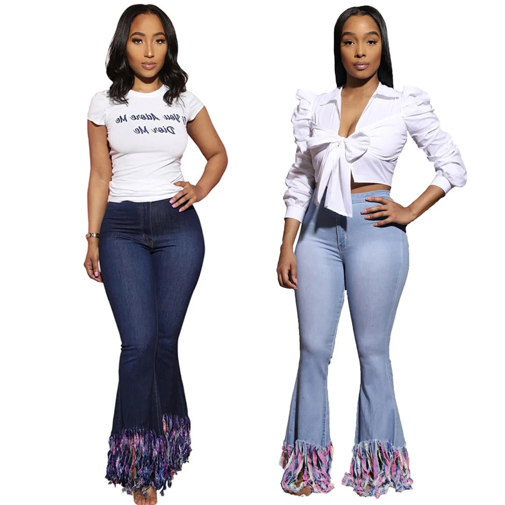 Tie Dyeing Tassels Spliced Stretch Denim Pant Women Fashion High Waist Zipper Fly Bodycon Trouser Casual Flare Bell Bottom Jean
Tie Dyeing Tassels Spliced Stretch Denim Pant Women Fashion High Waist Zipper Fly Bodycon Trouser Casual Flare Bell Bottom Jean