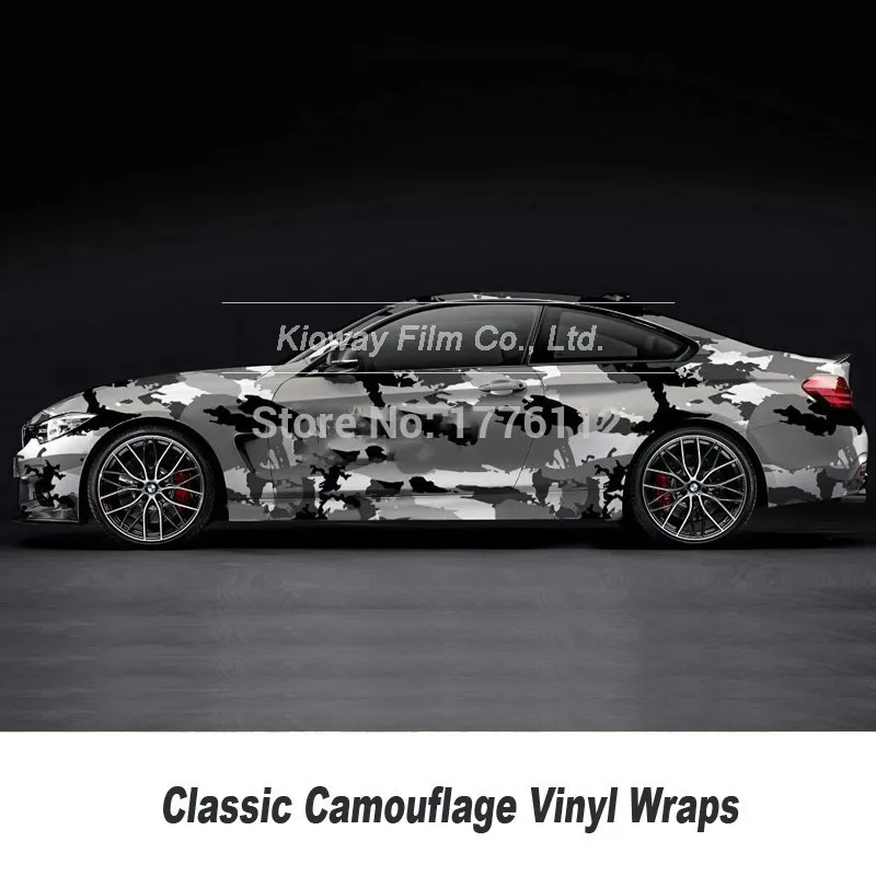 Фото Черно серый Камуфляжный виниловый Стайлинг автомобиля с воздушными пузырьками