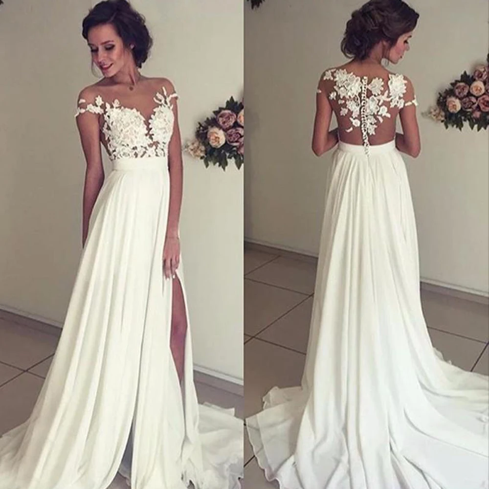 Beach Vestido De Noiva Wedding Dresses A-line Cap Sleeves Chiffon Lace Slit Dubai Arabic Boho Wedding Gown Bridal Dresses
Beach Vestido De Noiva Wedding Dresses A-line Cap Sleeves Chiffon Lace Slit Dubai Arabic Boho Wedding Gown Bridal Dresses