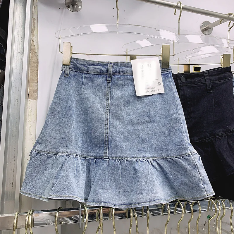 Irregular Ruffled Sheath Denim Skirt for Women 2021 New Korean Style High Waist Skirt Female Slimming A Line Short Skirt 
Irregular Ruffled Sheath Denim Skirt for Women 2021 New Korean Style High Waist Skirt Female Slimming A Line Short Skirt