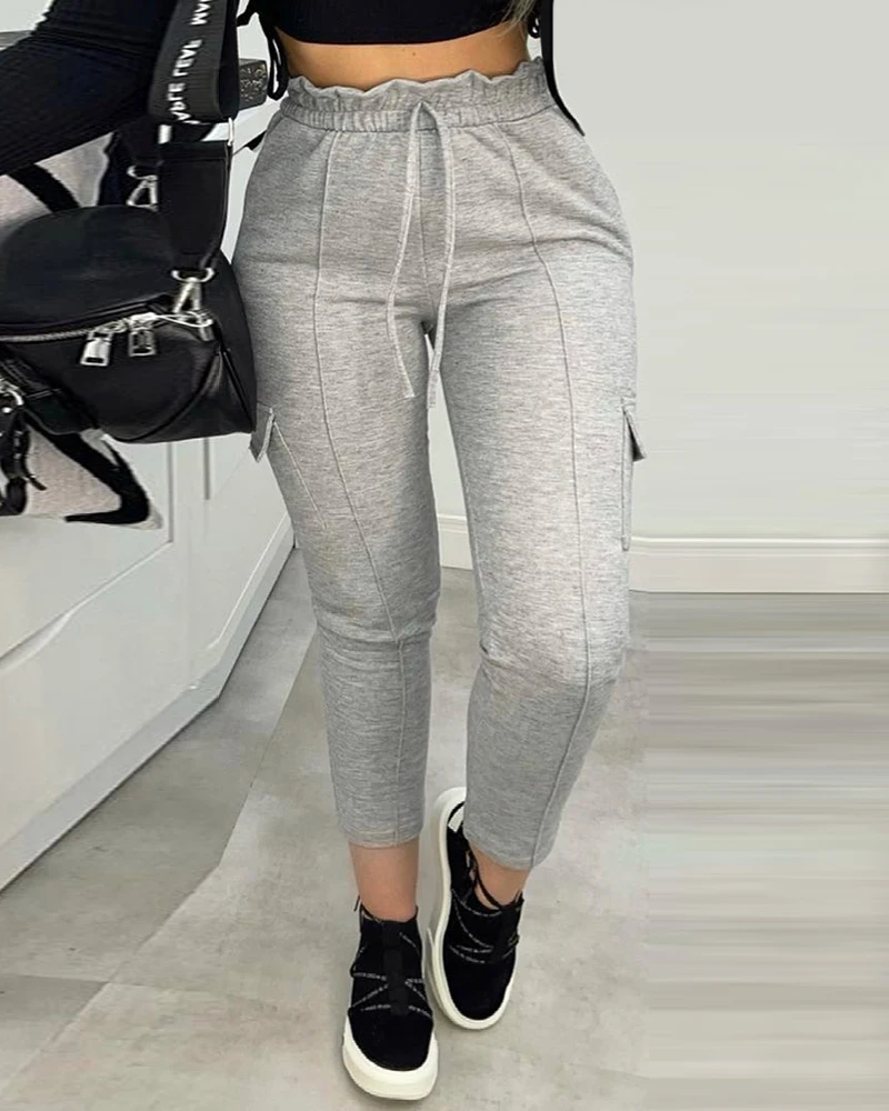 2021 women spring autumn new High Waist Drawstring Frill Hem Pocket Design gray Casual Pants
2021 women spring autumn new High Waist Drawstring Frill Hem Pocket Design gray Casual Pants