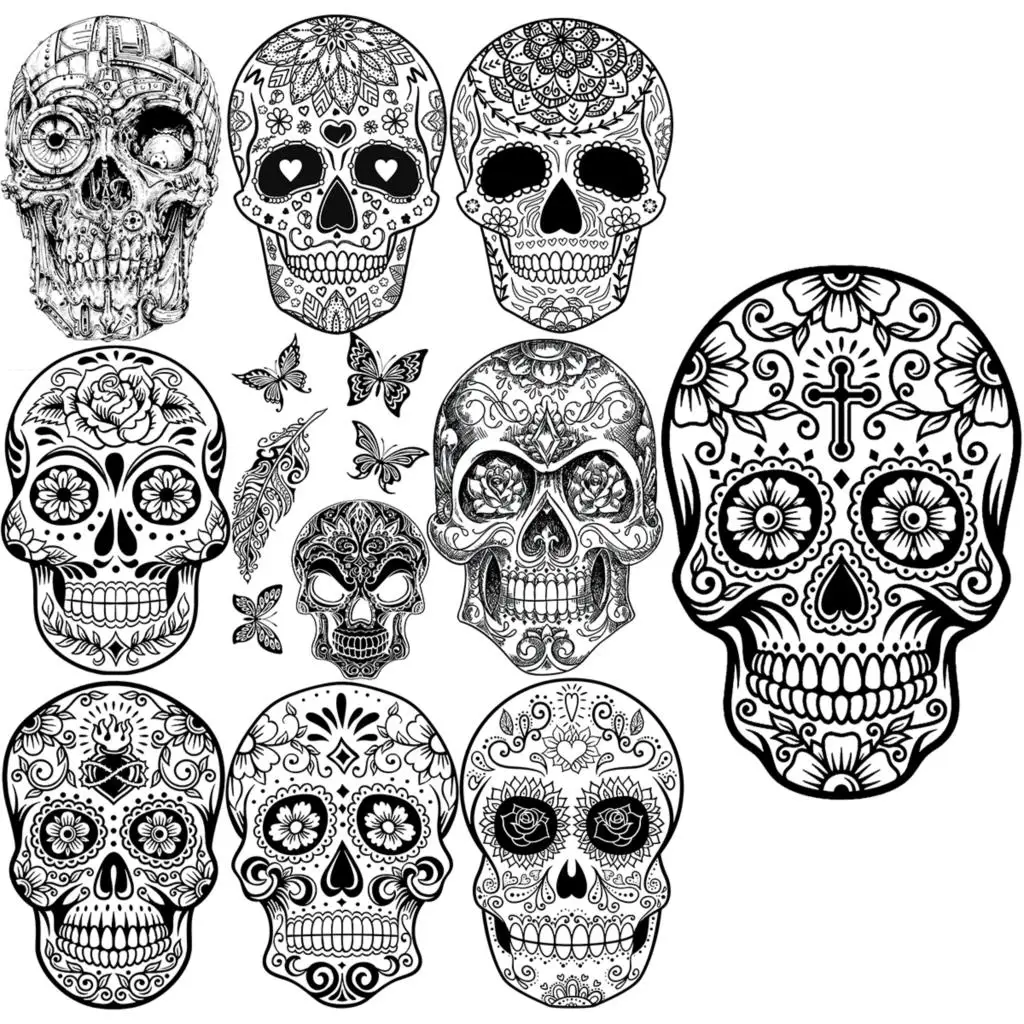 Skull Skeleton Cross Henna Temporary Tattoos For Women Men Feather Butterfly Fake Tattoo Sticker Chest Arm Tatoos Waterproof
Skull Skeleton Cross Henna Temporary Tattoos For Women Men Feather Butterfly Fake Tattoo Sticker Chest Arm Tatoos Waterproof