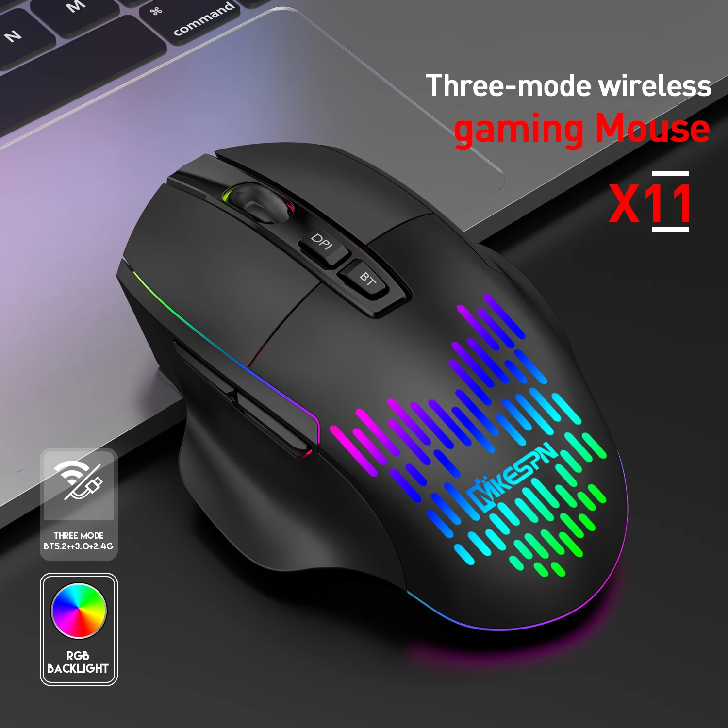 

Проводная игровая Bluetooth мышь 2,4G, три режима, 1600DPI, оптическая компьютерная мышь RGB, беспроводные мыши, USB мышь для геймеров, офисных ноутбуков