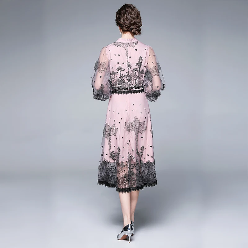 Lantern Sleeve Dress Women Embroidery Mesh Patchwork A Line Elegant Stand Collar High End Midi Dress Vestidos
Lantern Sleeve Dress Women Embroidery Mesh Patchwork A Line Elegant Stand Collar High End Midi Dress Vestidos