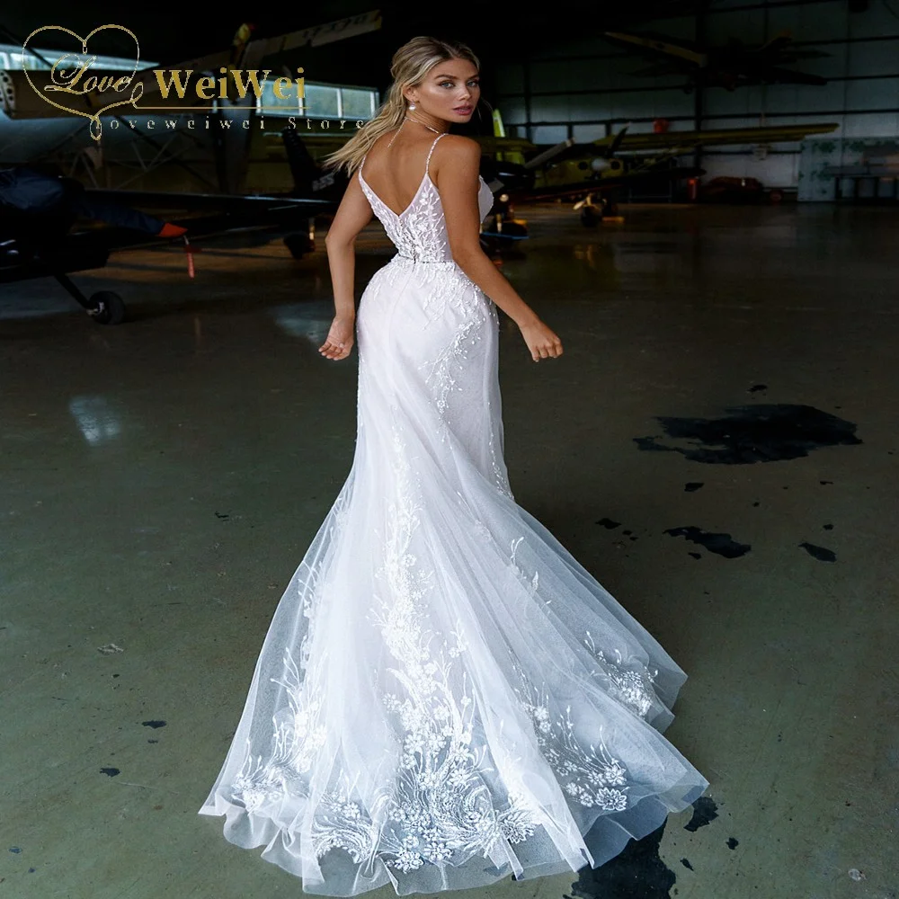 Mermaid Wedding Dresses Sexy Elegant Straight Fit V-Neck Sweep Train Spaghetti Straps With Removable Sleeves Buttons Applique
Mermaid Wedding Dresses Sexy Elegant Straight Fit V-Neck Sweep Train Spaghetti Straps With Removable Sleeves Buttons Applique