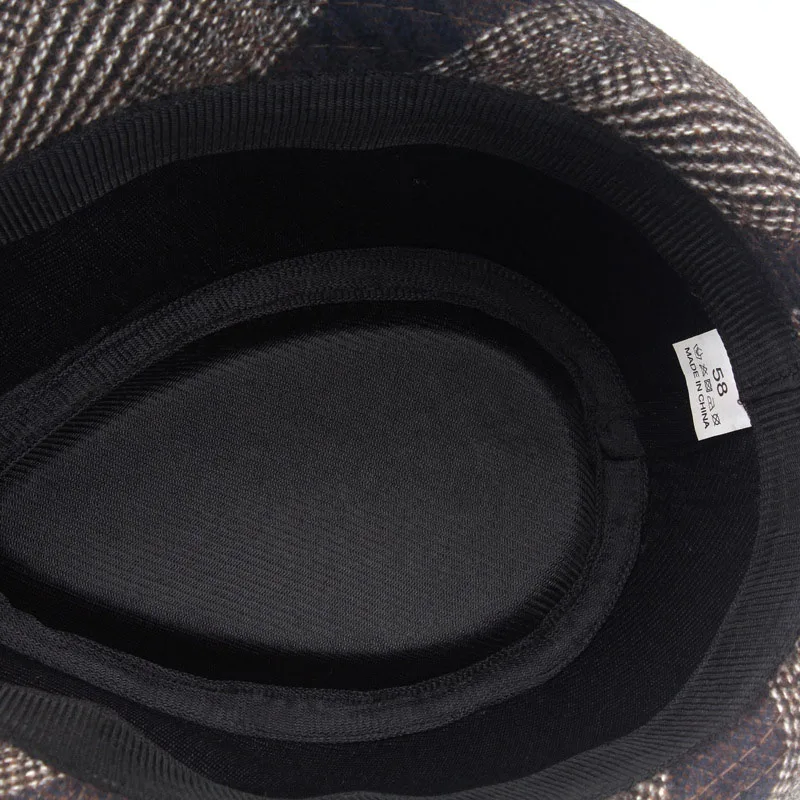 

Fibonacci Hat Vintage Black Plaid Felt Wide Brim Fedora Hats For Men Gangster Trilby Hat Autumn Winter Panama Jazz Cap Chapeau
