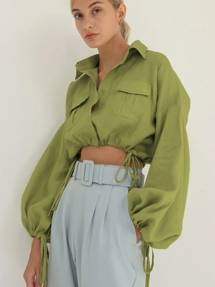 Solid Cotton Linen Women Shirts Fashion Lantern Sleeve Drawstring Crop Tops Turn-down Collar Casual Streetwear Ladies Clothes
Solid Cotton Linen Women Shirts Fashion Lantern Sleeve Drawstring Crop Tops Turn-down Collar Casual Streetwear Ladies Clothes
