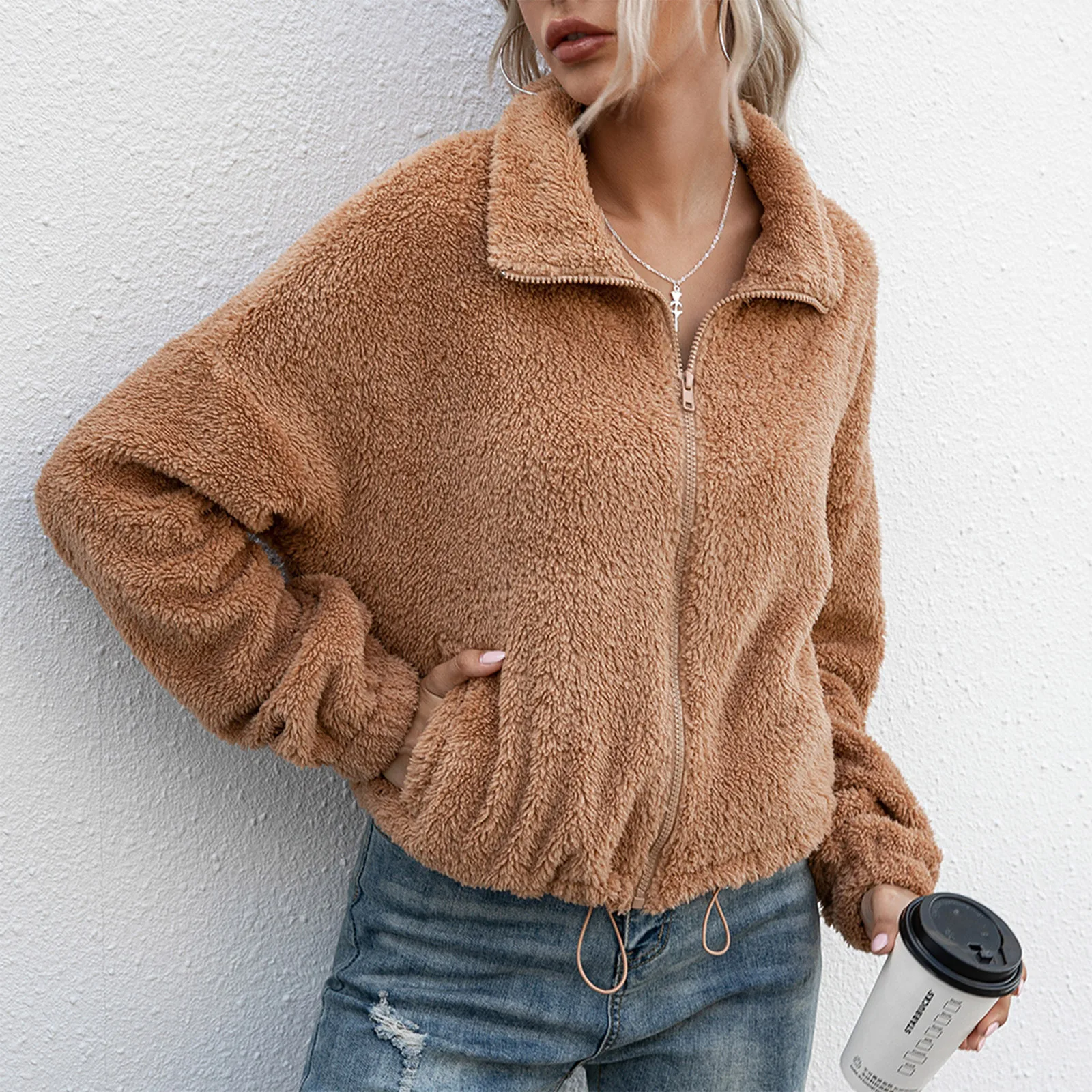 Fashion Women's Autumn Winter Warm Solid Colors Long Sleeve Plush Fleece Lapel Jacket Drawstring Coat Outwear Chaqueta Mujer#g3
Fashion Women's Autumn Winter Warm Solid Colors Long Sleeve Plush Fleece Lapel Jacket Drawstring Coat Outwear Chaqueta Mujer#g3