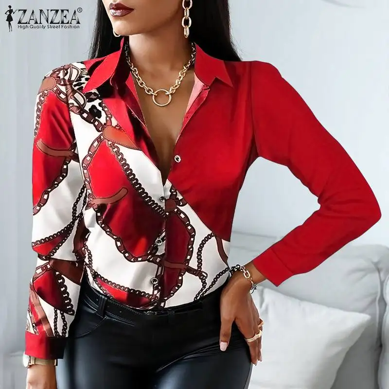 2021 ZANZEA Autumn Woman Full Sleeve Blouse Lapel Blouse Chain Pattern Printing Tops Bohemian Fashion Casual Loose Beach Chemise
2021 ZANZEA Autumn Woman Full Sleeve Blouse Lapel Blouse Chain Pattern Printing Tops Bohemian Fashion Casual Loose Beach Chemise
