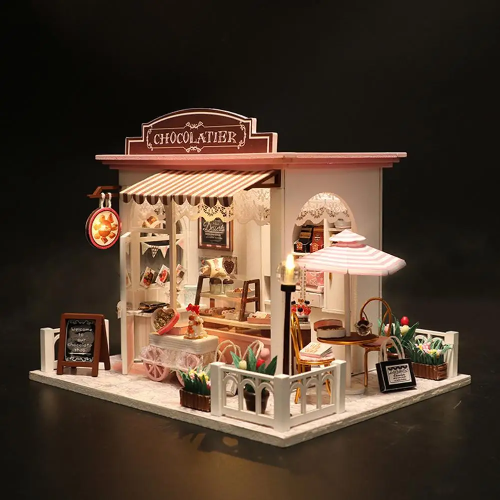 DIY LED Miniature Chocolate Shop Doll House Handmade Crafts Home Decor Tabletop Ornaments Kids Toy Self Assembled House 
DIY LED Miniature Chocolate Shop Doll House Handmade Crafts Home Decor Tabletop Ornaments Kids Toy Self Assembled House