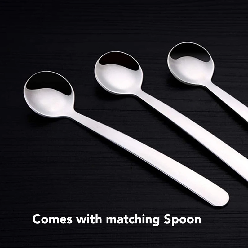 4 Bottle Stainless Steel Sugar Bowl with Glass Oblique Opening Lid and Sugar Spoon for Home and Kitchen