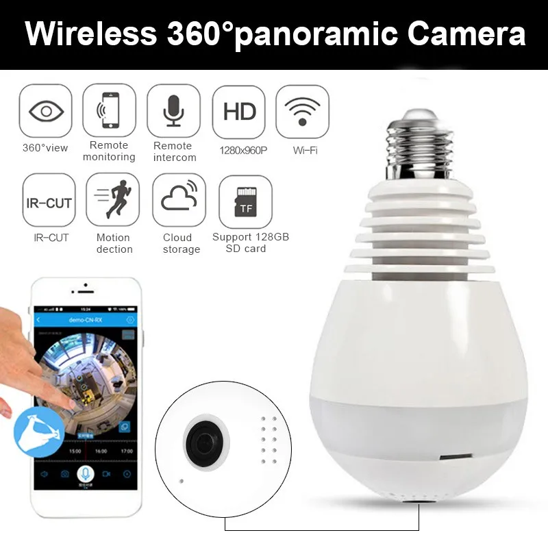 1080P HD Wireless Webcam WIFI Network Monitoring E27 Threaded Dual Light Source 360 Fisheye Bulb Smart Computer Web Camera
1080P HD Wireless Webcam WIFI Network Monitoring E27 Threaded Dual Light Source 360 Fisheye Bulb Smart Computer Web Camera