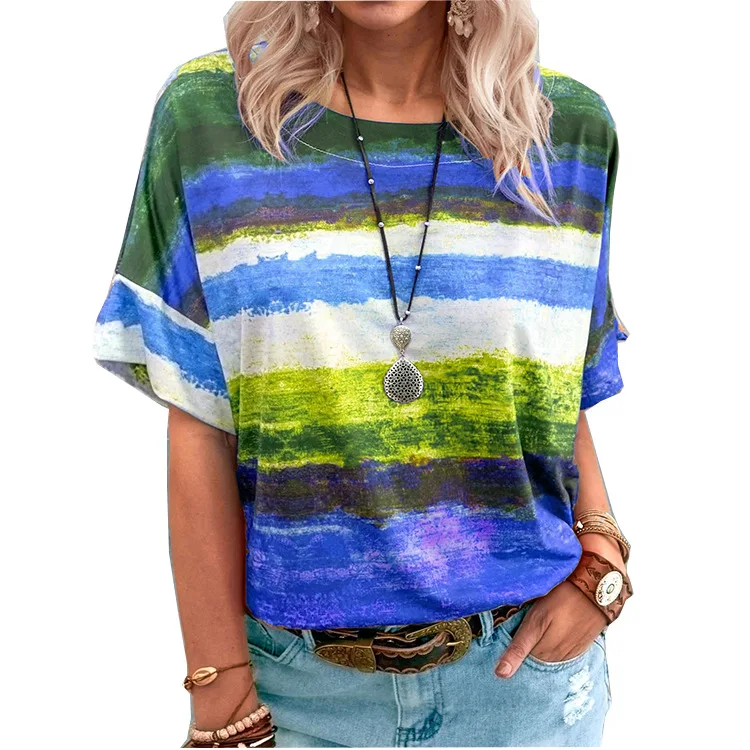 Women's 2021 new summer gradient contrast color women's short-sleeved t-shirt women
Women's 2021 new summer gradient contrast color women's short-sleeved t-shirt women