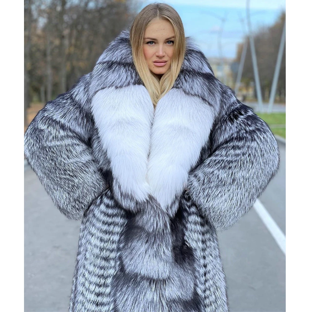 Winter Fashion Real Silver Fox Fur Coat with Big Turn-down Collar High Quality Full Pelt Genuine Fox Fur Coats Thick Overcoats
Winter Fashion Real Silver Fox Fur Coat with Big Turn-down Collar High Quality Full Pelt Genuine Fox Fur Coats Thick Overcoats