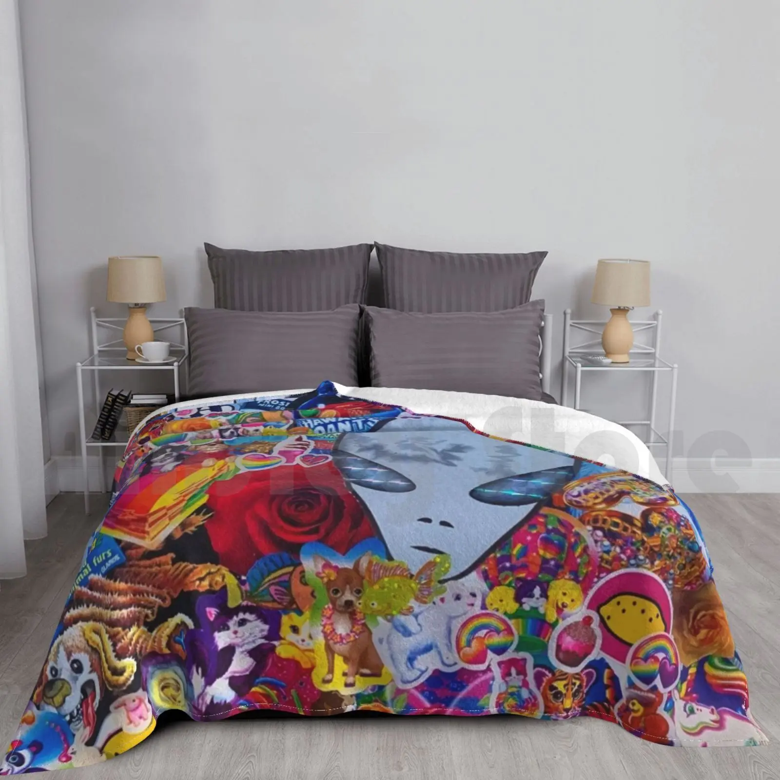 

Коллажное одеяло 90-х супермягкое теплосветильник кое тонкое красочное художественное абстрактное художественное коллаж Лиза Фрэнка 90-х детское художественное коллаж 90-х
