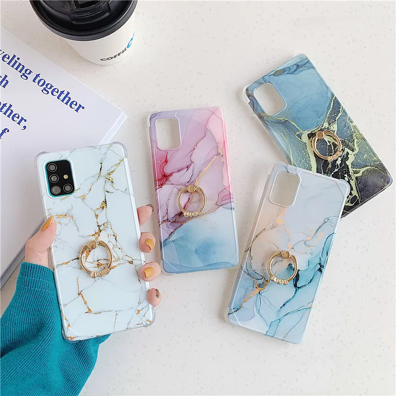 Мраморный телефонный чехол с кольцом держателем на палец для Samsung Galaxy A51 A71 A50 S21 S20