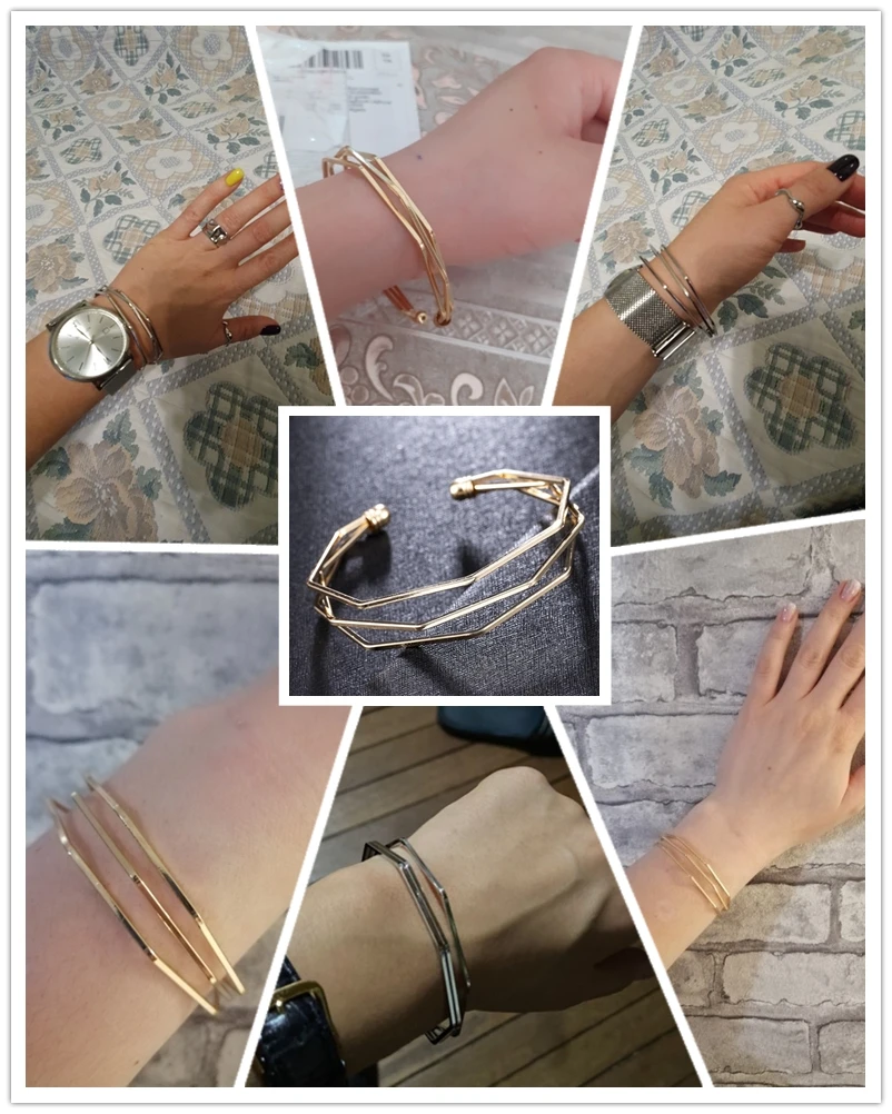 

NEW Bracelet Gold Metal Alloy Arrow Link Chain Twist Bangle New Three Layer Romantic Open Cuff Bangles Bracelet Set For Women