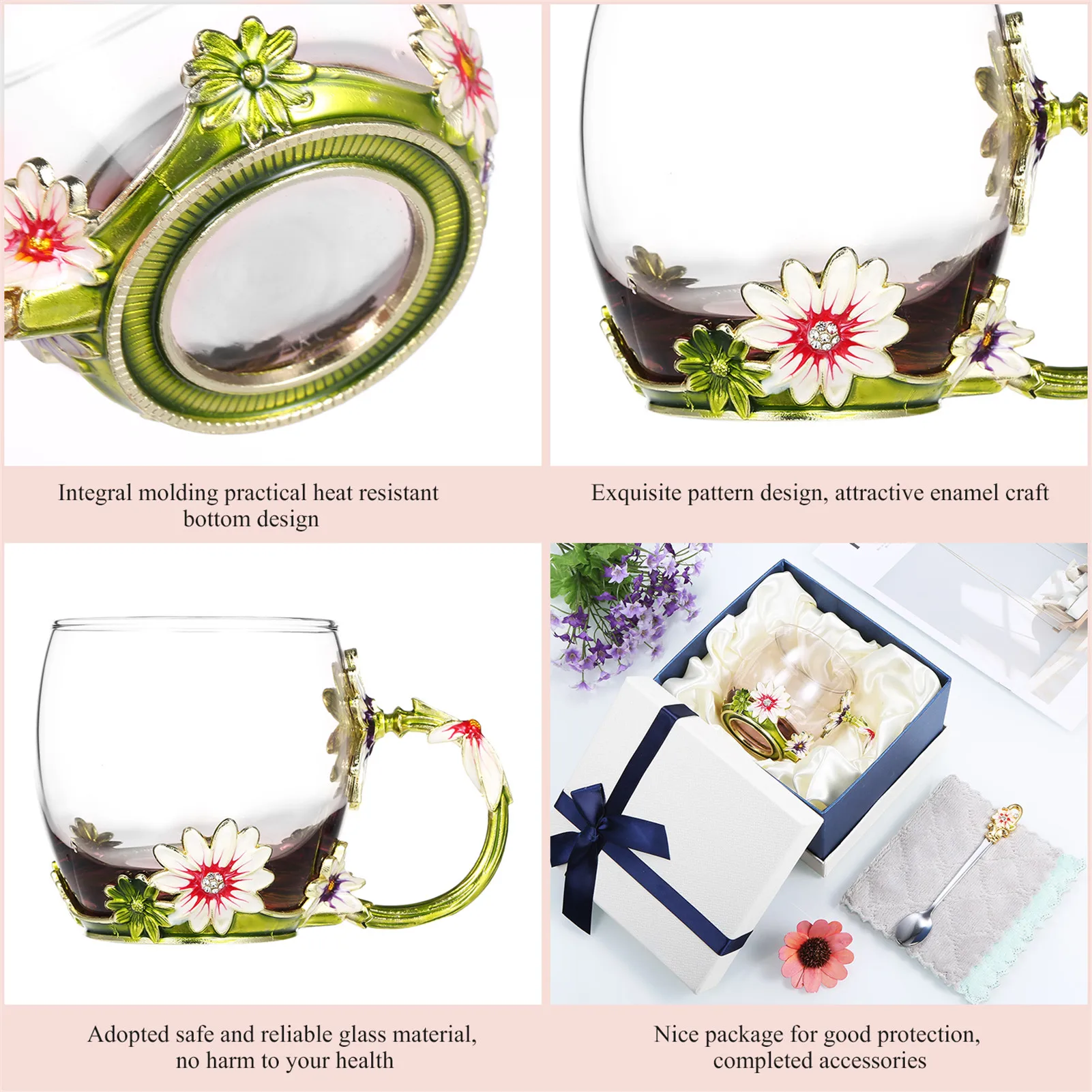 Creative Enamel Crystal Tea Cup Coffee Mug Butterfly Rose Painted Flower Water Cups Clear Glass With Spoon Set Cleaning Cloth
Creative Enamel Crystal Tea Cup Coffee Mug Butterfly Rose Painted Flower Water Cups Clear Glass With Spoon Set Cleaning Cloth