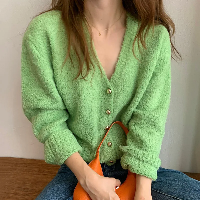 2021 Cardigan Women New Korean Fashion Elegant Wild Solid V-neck Single-breasted Loose Long-sleeved Knit Cardigans Sweater
2021 Cardigan Women New Korean Fashion Elegant Wild Solid V-neck Single-breasted Loose Long-sleeved Knit Cardigans Sweater