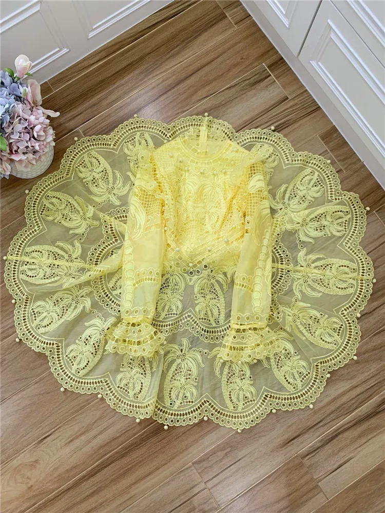 2021 New Women's Stand Collar Long Sleeve Hollow Out Embroidery Dress Lemon Yellow Black Dress
2021 New Women's Stand Collar Long Sleeve Hollow Out Embroidery Dress Lemon Yellow Black Dress