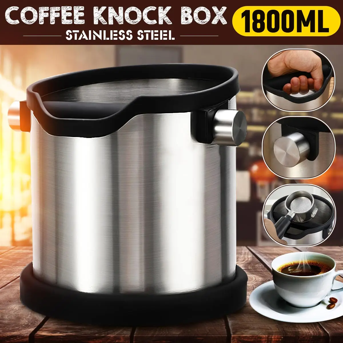 1800ml Stainless Steel Coffee Grind Knock Box Espresso Grind Container Anti Slip Bin Waste Bin with Detachable Knock Bar Barista
1800ml Stainless Steel Coffee Grind Knock Box Espresso Grind Container Anti Slip Bin Waste Bin with Detachable Knock Bar Barista