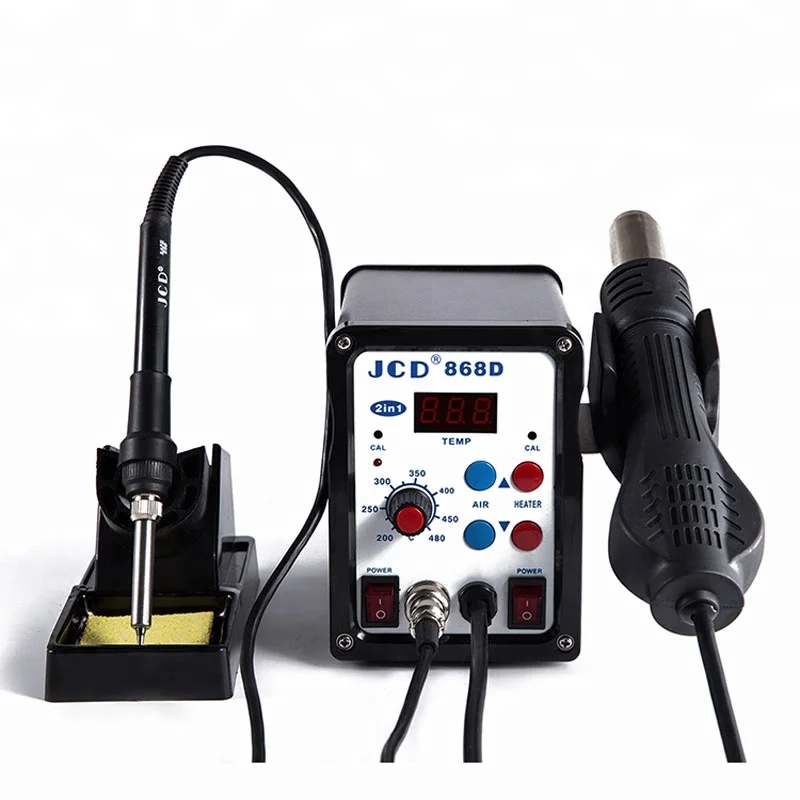 Quality SMD Hot air soldering station JCD868D 2 in 1 soldering iron and hot air gun desoldering station
Quality SMD Hot air soldering station JCD868D 2 in 1 soldering iron and hot air gun desoldering station