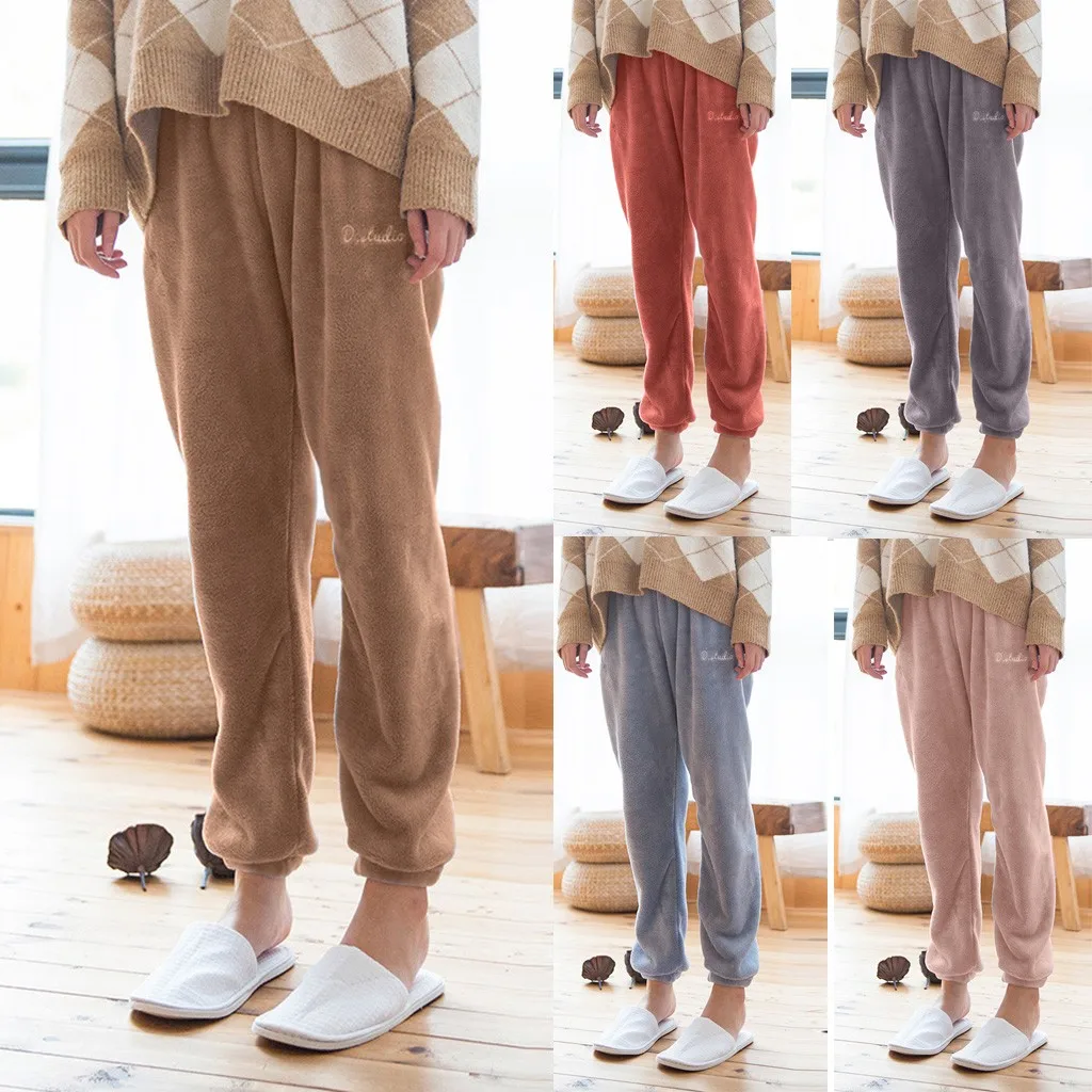 Fall Winter New Fairy Soft Warm Pants Coral Fleece Velvet Casual Loose Lazy Sleep Sweatpants Trousers Women#es | Женская одежда