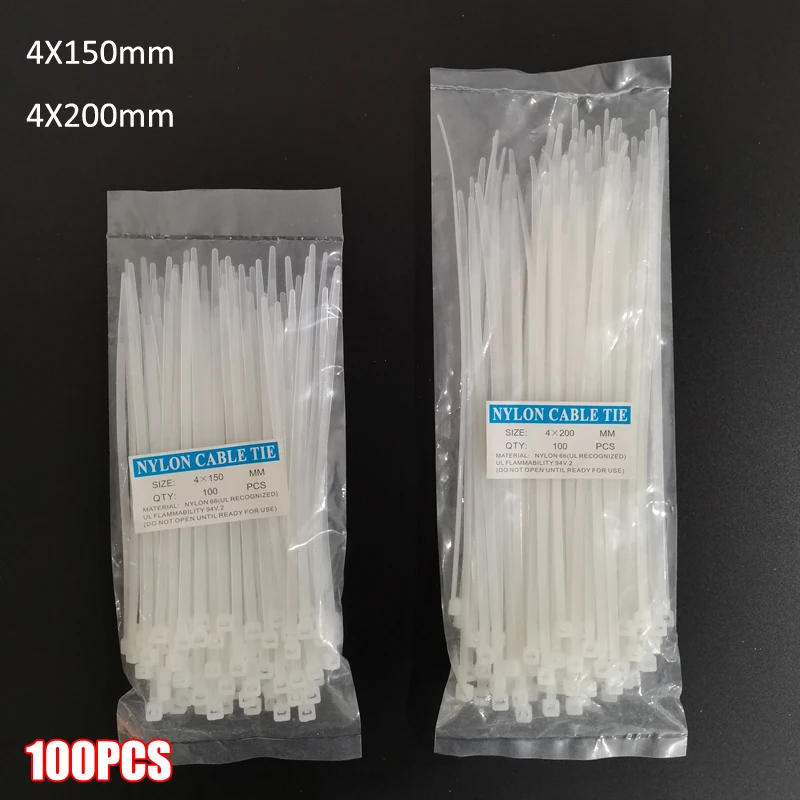 4X150MM 4X200MM Nylon Cable Tie Self-Locking Plastic Tie White Organiser Fasten Cable Wire Cable Zip Ties Hose Clamp 100pcs/bag
4X150MM 4X200MM Nylon Cable Tie Self-Locking Plastic Tie White Organiser Fasten Cable Wire Cable Zip Ties Hose Clamp 100pcs/bag